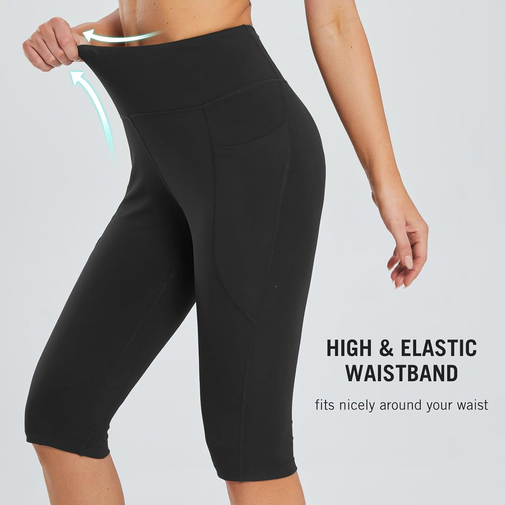 Women's Knee Length Capri Leggings with Pockets High Waisted K361329