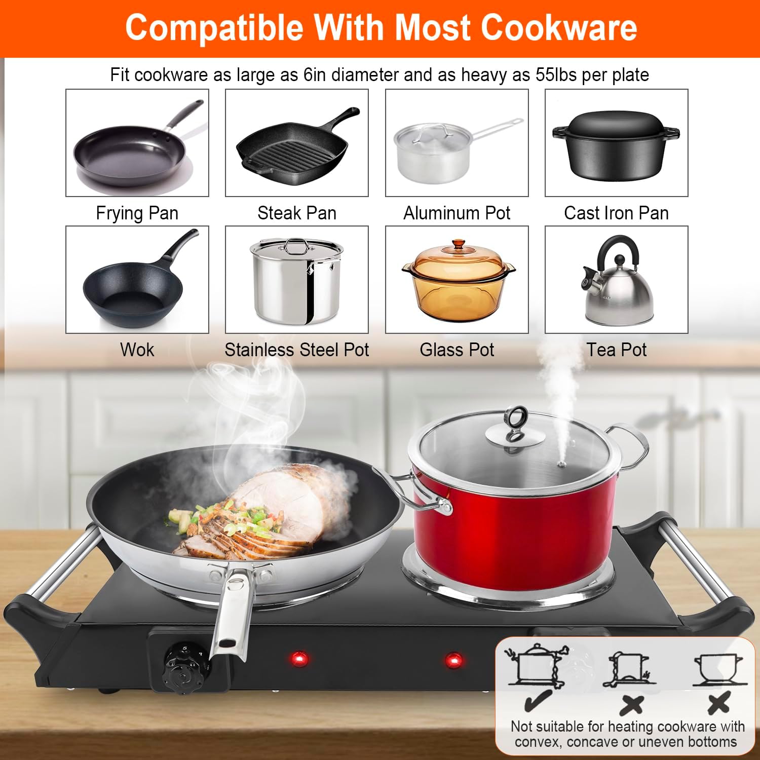 Portable Electric Hot Plate, 2000W Double Coil Burner with Adjustable Temperature Z380400