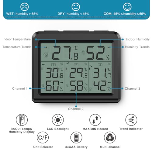 Outdoor Thermometer, Digital Room Temperature Monitor with LCD Display, Wireless Humidity Gauge O474