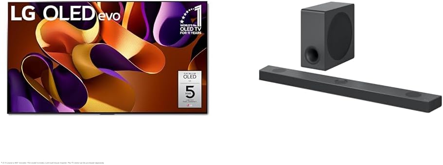 LG 83-Inch Class OLED evo G4 Series Smart TV 4K Processor Flat Screen with Alexa Built-in (OLED83G4WUA, 2024) Sound Bar and Wireless Subwoofer S90QY - 5.1.3 Channel, 570 Watts Output, Black