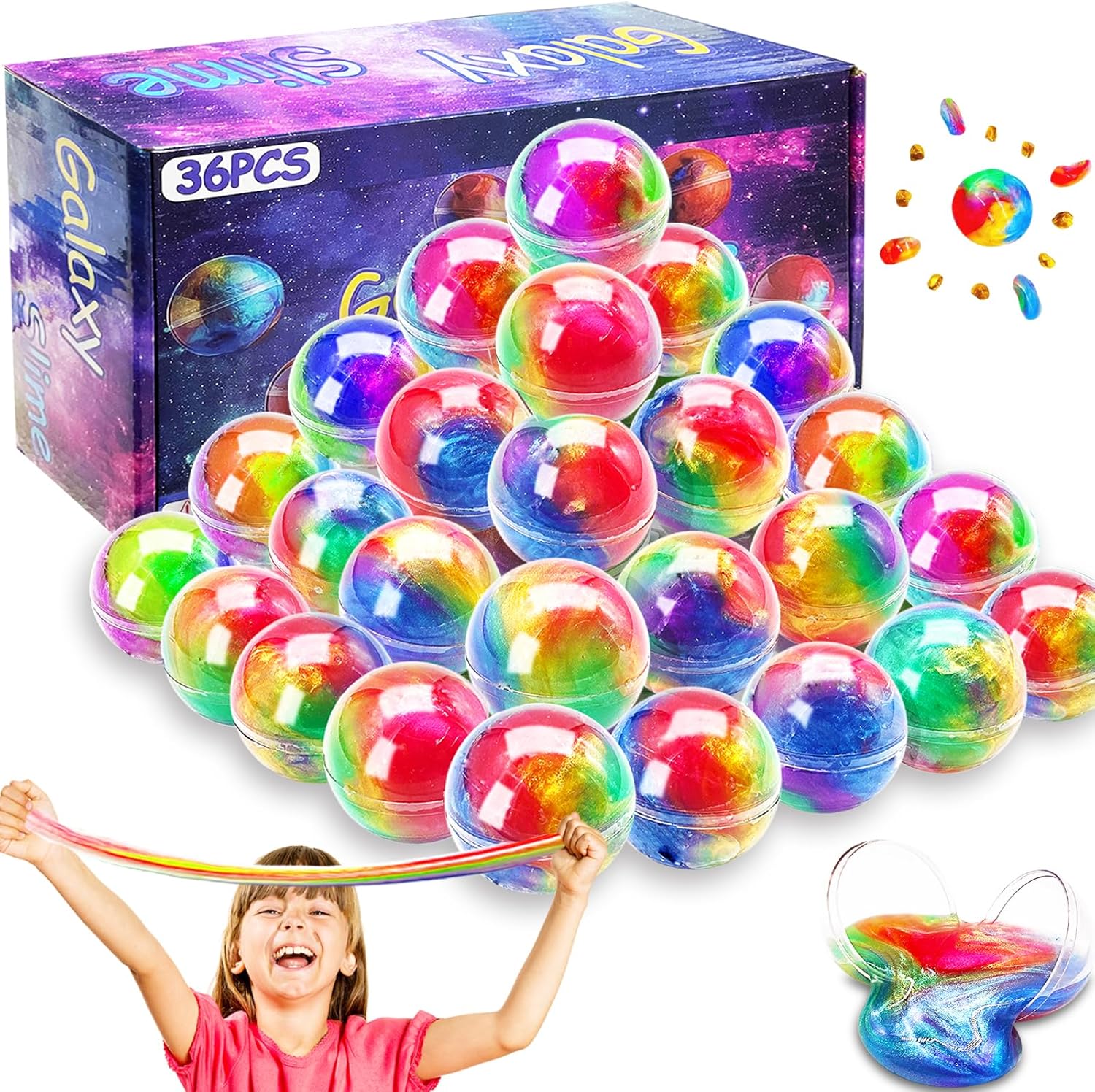 36Pack Galaxy Slime Party Favors for Kids,Ball Putty Kit Stretchy Non-Sticky Crystal Slime for Boys Girls Stress Relief,Classroom Reward,Goodie Bag Stuffer