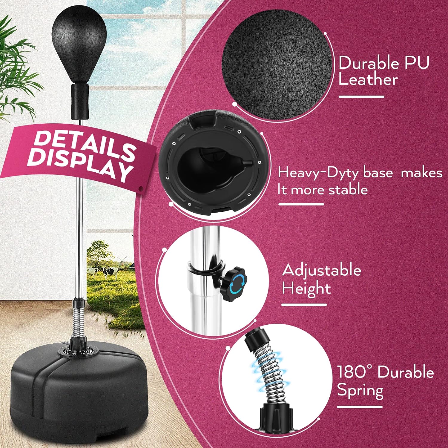 Free Standing Punching Bag Adjustable Height Boxing Bag for Adults & Kids O743
