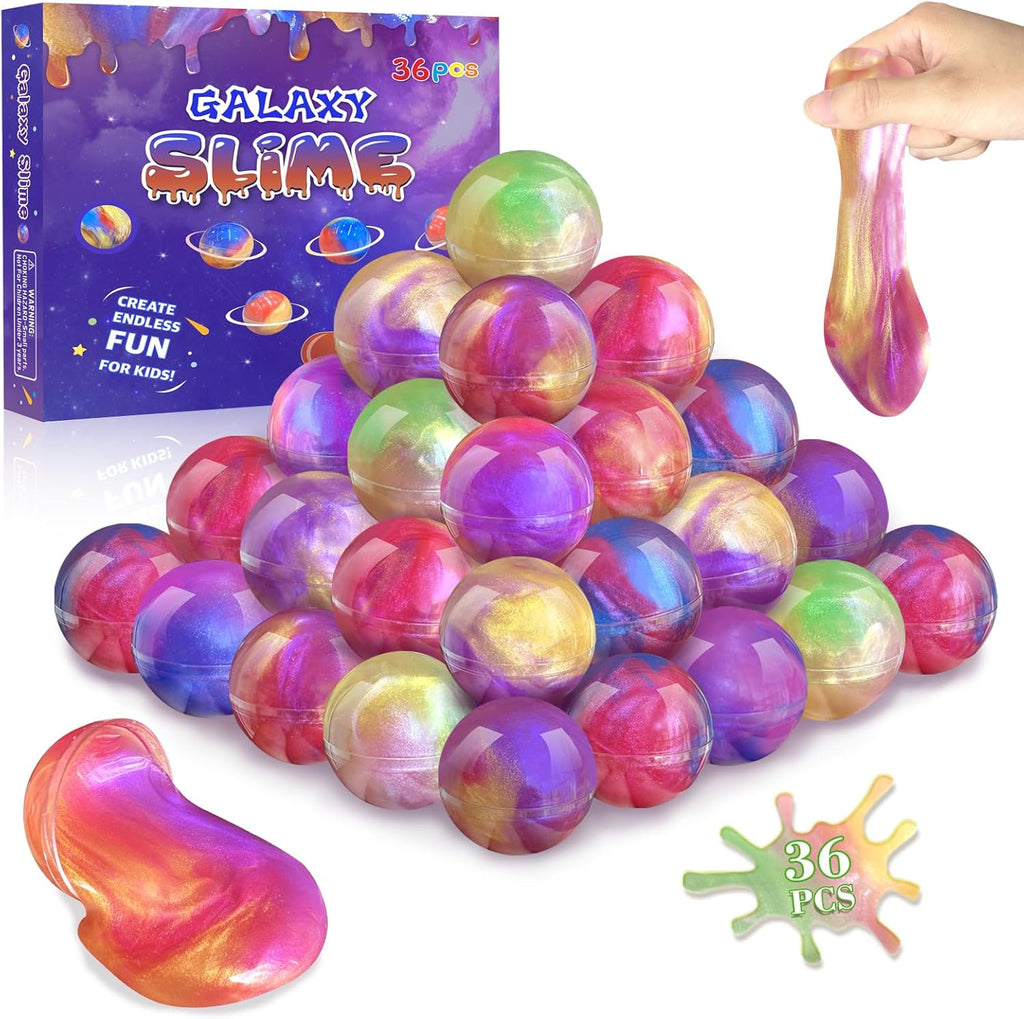 Galaxy Slime Party Favors for Kids 36 Pack Slime Balls DIY Stress Relief Putty Toy Stretchy & Non-Sticky Christmas Easter Birthday Party Supplies Goodie Bag Stuffer Classroom Reward for Girls Boys