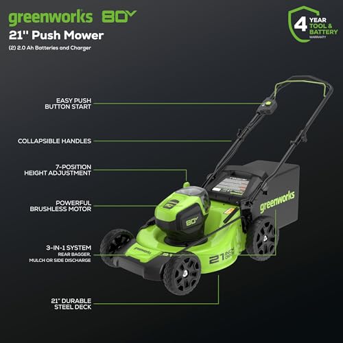 21" Brushless Cordless Push Lawn Mower with 2.0Ah Batteries and Rapid Charger B48733