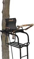 Muddy Odyssey XTL Ladder Stand - 20' Height Durable Steel Outdoor Hunting Silencer Technology Tree Stand with Padded Flip-Back Shooting Rest & Armrests, 350 Pound Maximum Capacity