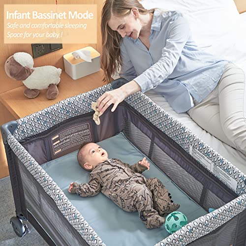 Foldable Baby Crib with Bassinet, Changing Table, and Playpen R875