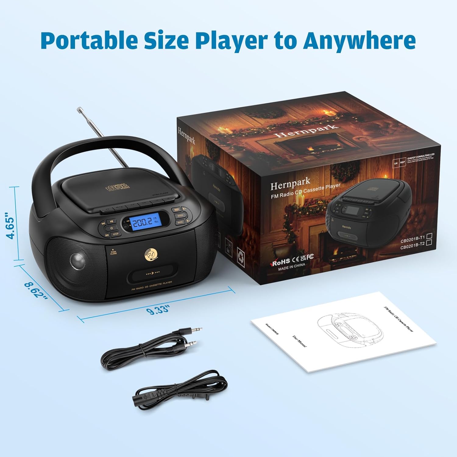 CD Cassette Player Boombox with Bluetooth, FM Radio, Aux and USB Drive B3574