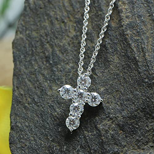 1/2 Carat Round Cut Moissanite Cross Pendant Necklace with 18" Chain F611