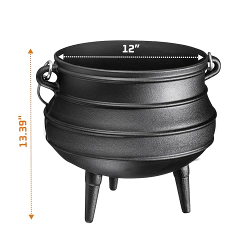 Pre-Seasoned Cast Iron Cauldron with Lid, 3 Legs, 10 Quarts U150