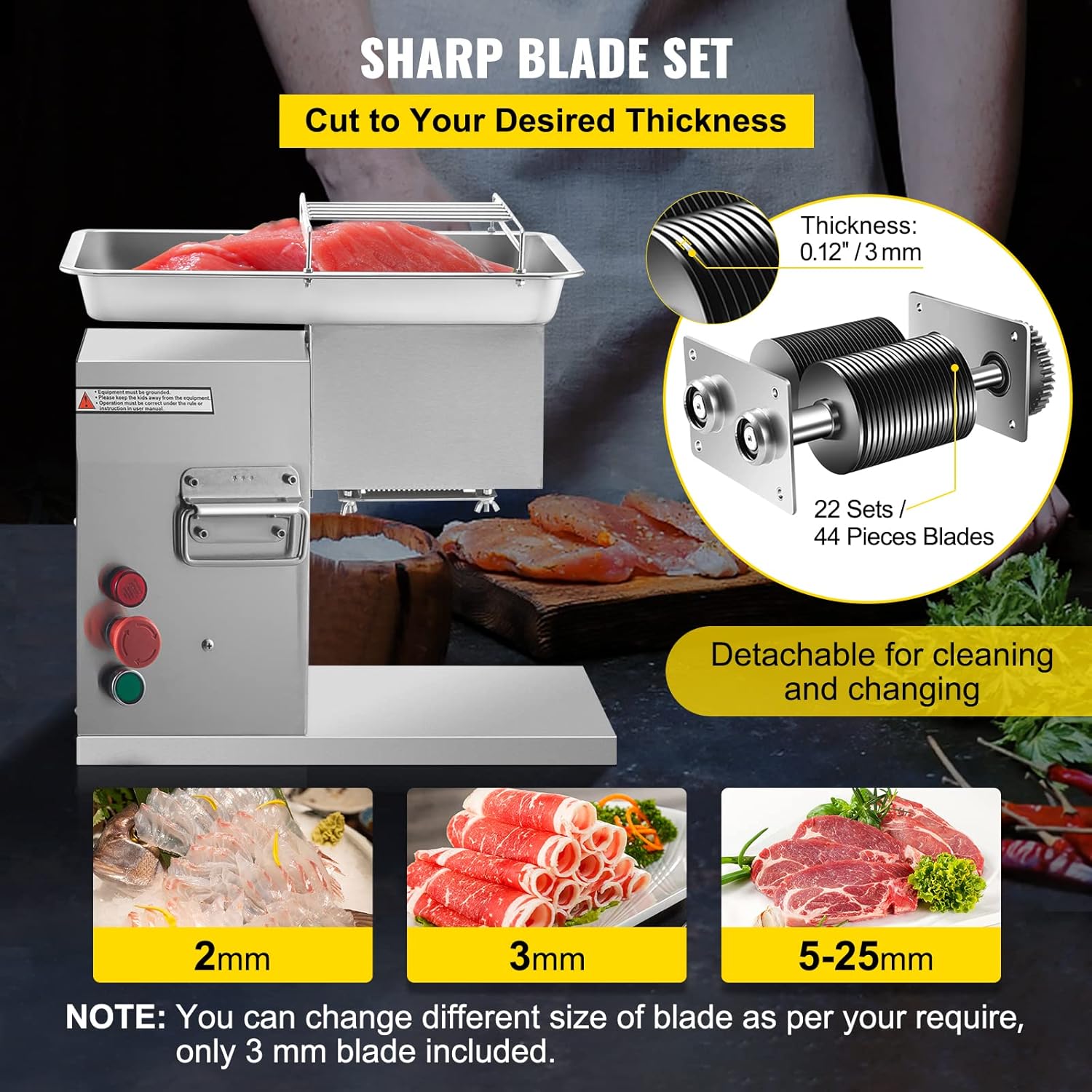Commercial Meat Cutter Machine 1100 LB/H 3mm Stainless Steel Electric Food Slicer Z71032