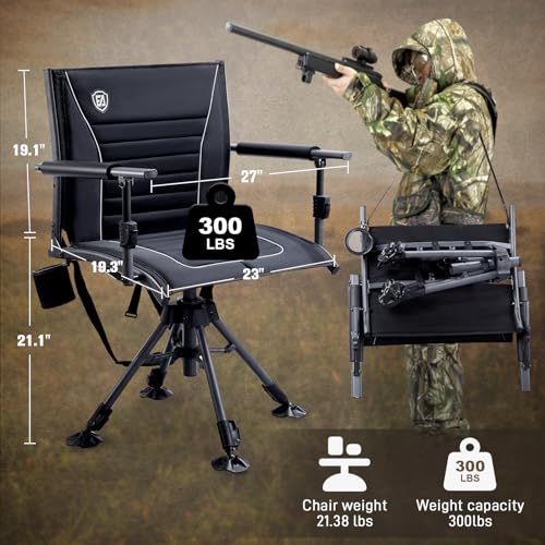 360° Silent Swivel Folding Hunting Chair, Adjustable Seat for Outdoor, Supports 300lbs O72459