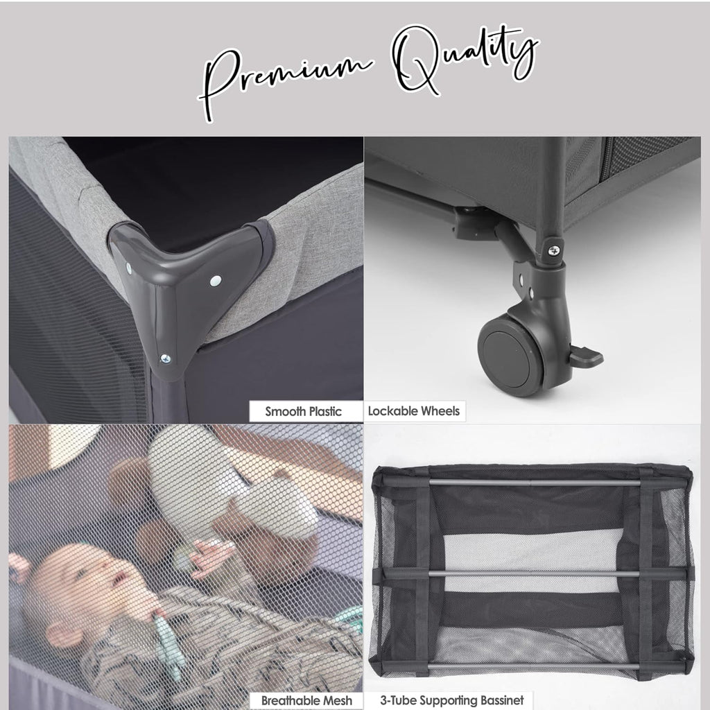 Bedside Bassinet Sleeper with Changing Table, Storage Shelf, Music Mobile for Newborn to Toddlers T5124