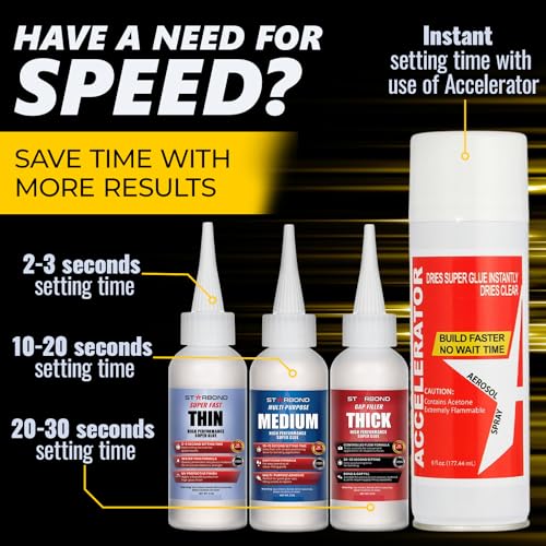 Thin, Medium, Thick CA Glue with Activator Bundle for Woodworking, Hobby Models, 3D Printing C426