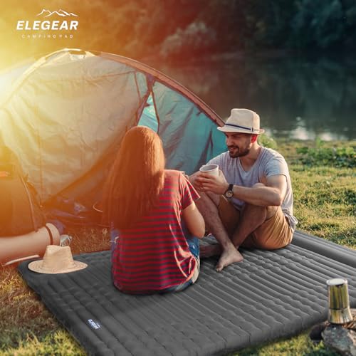 Double Sleeping Pad for Camping, 4" Self Inflating with Pillow and Foot Pump V3853