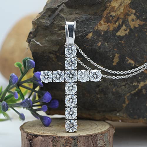 1/3 Carat Round Cut Moissanite Cross Tennis Pendant Necklace 14k Gold Over Silver with 18" Chain I396