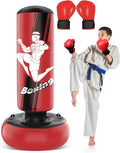 66 Inch Inflatable Punching Bag for Kids, Freestanding Punching Bag for Teen, Boxing Bag with Boxing Gloves for Practicing MMA Karate Taekwondo and Relieve Pent Up Energy(Red)