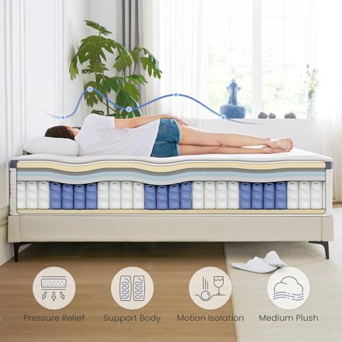Queen Size 14 Inch Gel Memory Foam Mattress in a Box with Pocketed Springs A3876