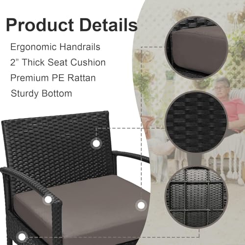 Outdoor Rattan Conversation Chairs Set with Bistro Furniture I62421