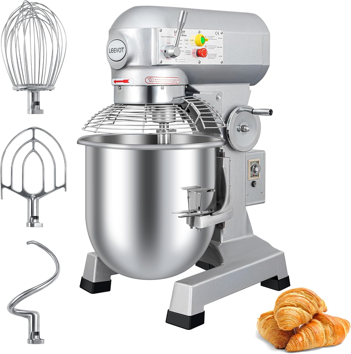 20Qt 1100W Commercial Food Mixer, Commercial mixer 3-Speed Adjustable Heavy Duty Stand Mixer with Stainless Steel Bowl for Bakery Pizzeria. (Standard)