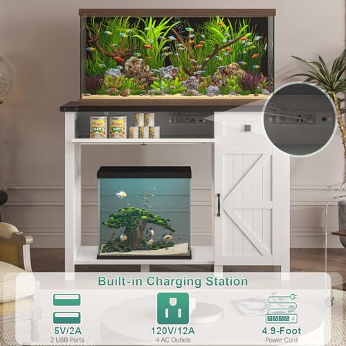 Aquarium Stand with Charging Station and Storage Cabinet E930