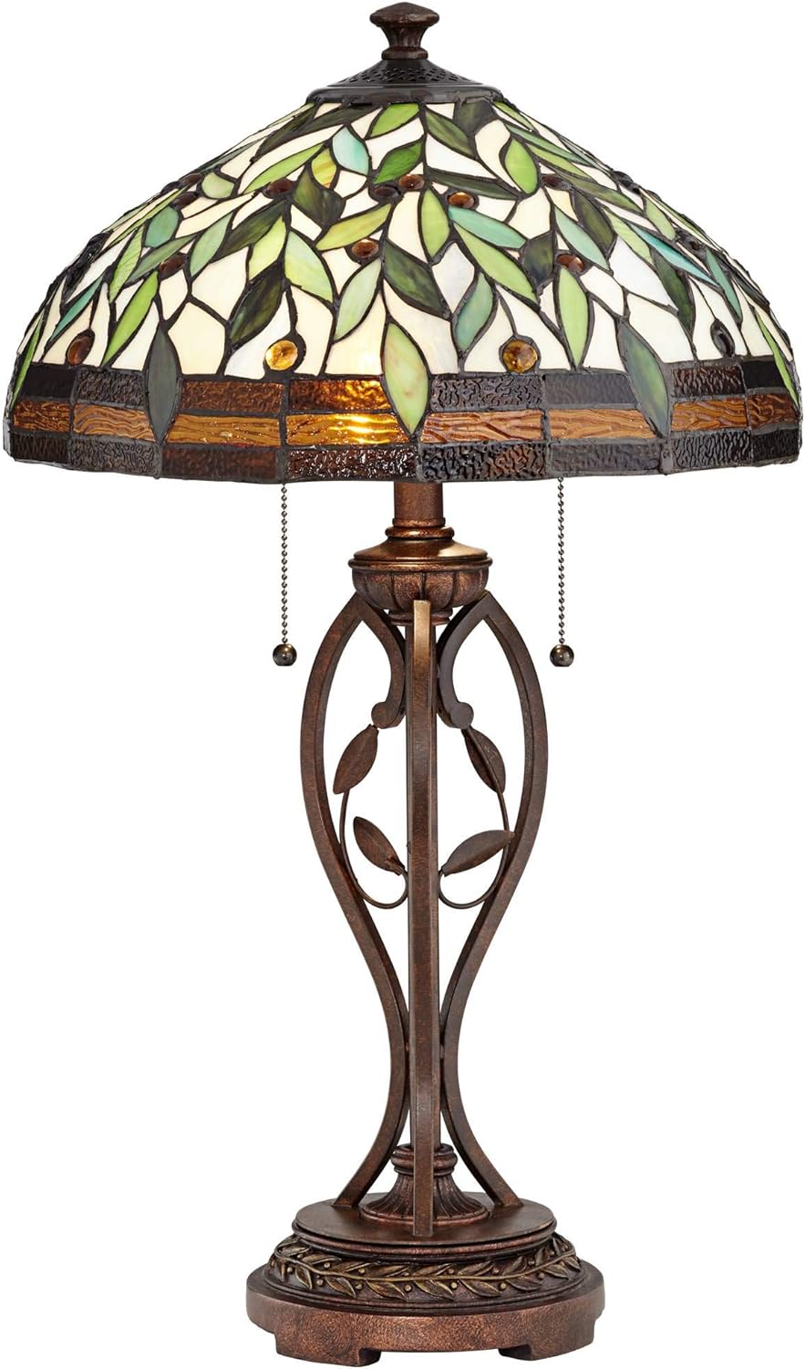 Robert Louis Tiffany Blossoming Leaf Vine Traditional Tiffany Style Table Lamp with Table Top Dimmer 26" High Bronze Stained Glass Shade Decor for Living Room Bedroom House Bedside Nightstand Home