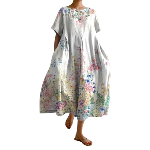 Womens Boho Floral Maxi Dresses Summer Casual Loose Flowy Oversized Baggy Long Dress Pockets Beach Vacation Hawaiian