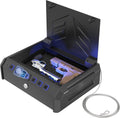 Gun Safe for Home, All Metal Firearm Safety Device for Handgun, Quick-Access Pistol Safe Device with Fingerprint Lock and Key Pad, Perfect for Valuables on Nightstand, Bedside or Car