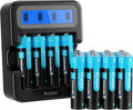 Kratax Rechargeable Lithium AA Batteries 16 Pack 1.5V 3500mWh Li-ion Rechargeable Batteries with 2H Battery Charger, 1600 Cycles Long-Lasting, Constant Voltage Output for XBox Controller, Electric Toy
