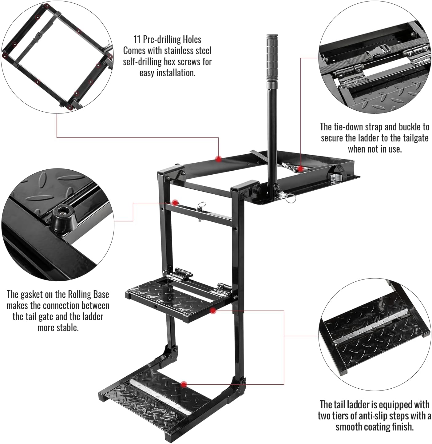 Foldable Tailgate Ladder Rack with Telescopic Handrail, 300 lb Capacity A23718