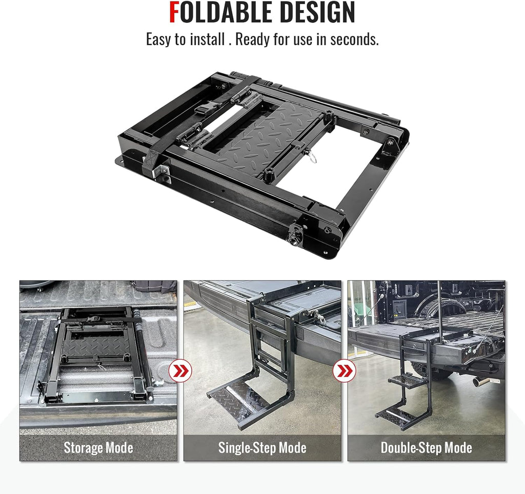 Foldable Tailgate Ladder Rack with Telescopic Handrail, 300 lb Capacity A23718