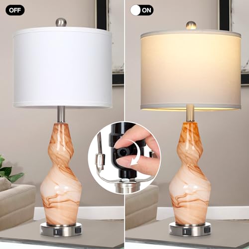Glass Table Lamps Set of 2, 3-Way Dimmable Touch Control with USB Ports N2775
