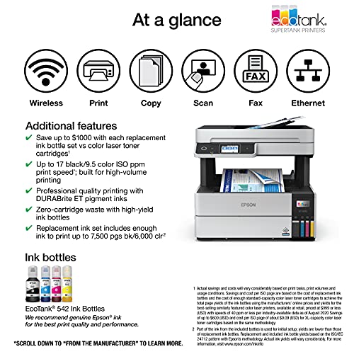 Wireless Color All-in-One Supertank Printer with Scanner, Copier, Fax and Auto Document Feeder B4971