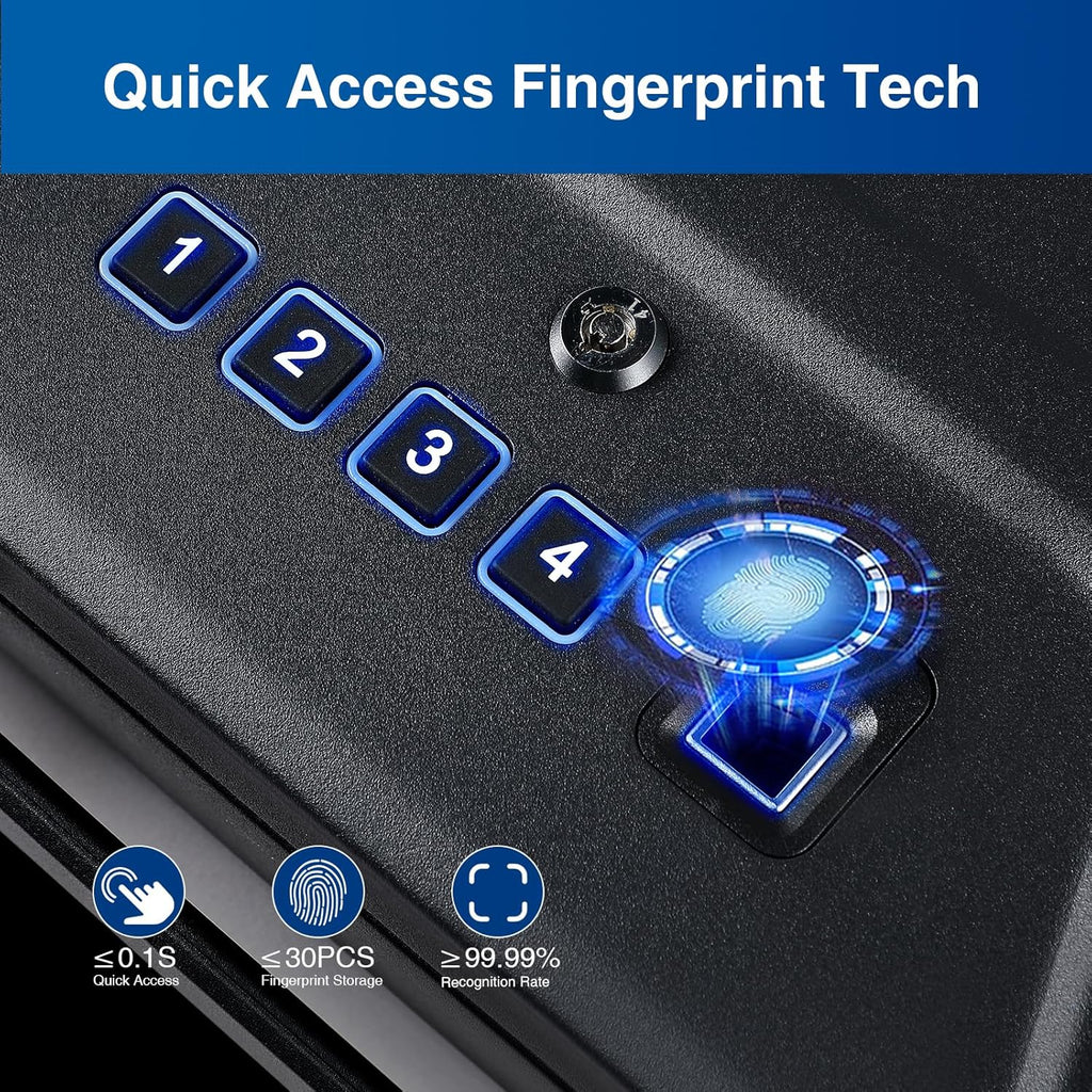 Biometric Fingerprint Gun Safe for Handgun, Quick Access, 2 Capacity F1777