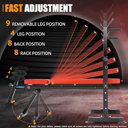 Weight Bench with Squat Rack, 6-in-1 Foldable Bench Press Set, Adjustable Incline Flat Decline, Strength Training for Home Gym R62045