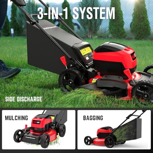 Cordless Electric Lawn Mower 17 Inch, 3-in-1 Brushless Push Mower with Battery and Charger X30126