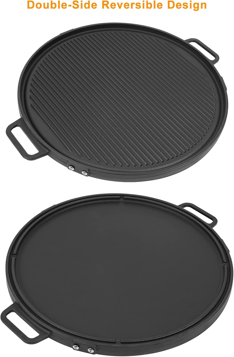 18" Cast Iron Double Sided Campfire Griddle with Handles and Adjustable Legs U681
