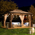 Aoxun 10x12FT Hardtop Gazebo, Aluminum Frame Permanent Pavilion with Curtains and Netting, Outdoor Polycarbonate Gazebo, Double Roof Canopy, for Gardens, Patios, Lawns