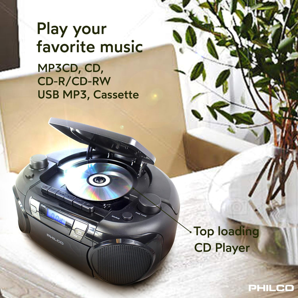 Bluetooth CD Boombox with Cassette, MP3 USB Playback E628136