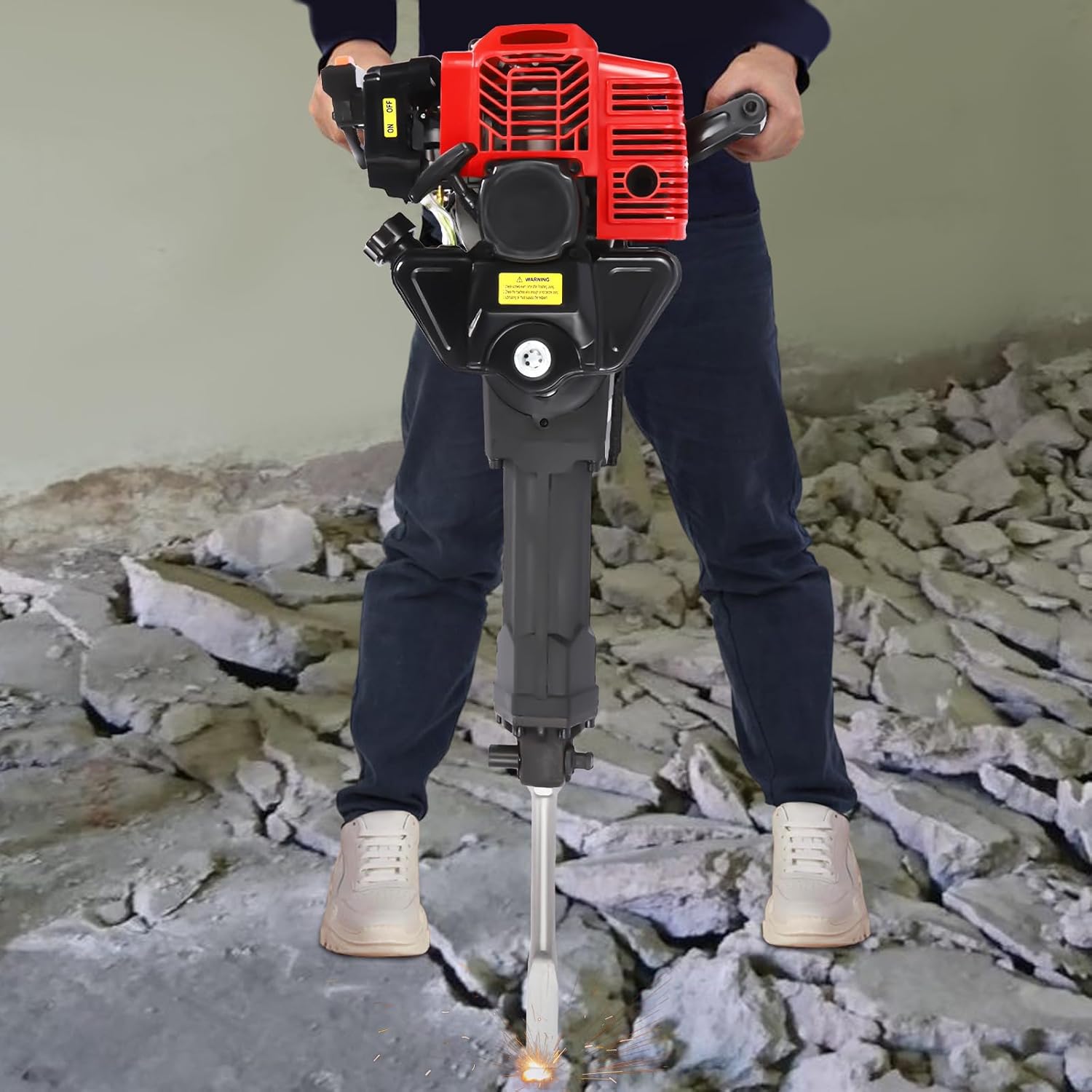 Gas Powered Jack Hammer Concrete Breaker with 2 Chisels A14381