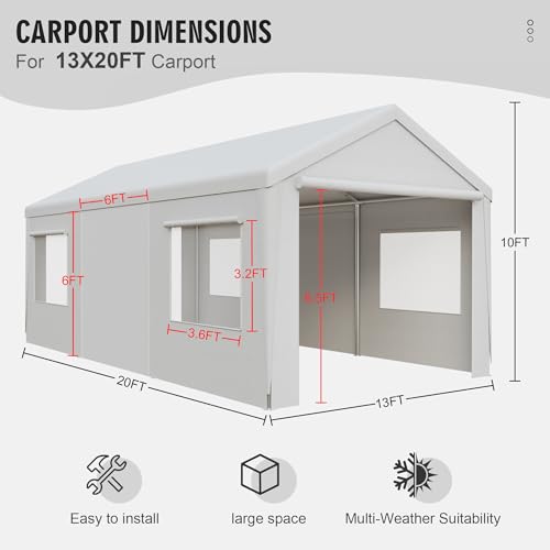 Heavy Duty Portable Car Canopy Garage with Removable Sidewalls and Roll-up Ventilated Doors P43143