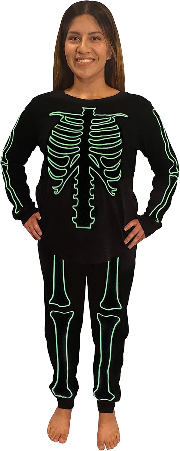 Glow in The Dark Skeleton Costume Cotton Pajamas, Family Matching Outfits Skeleton Hoodie Halloween Costumes