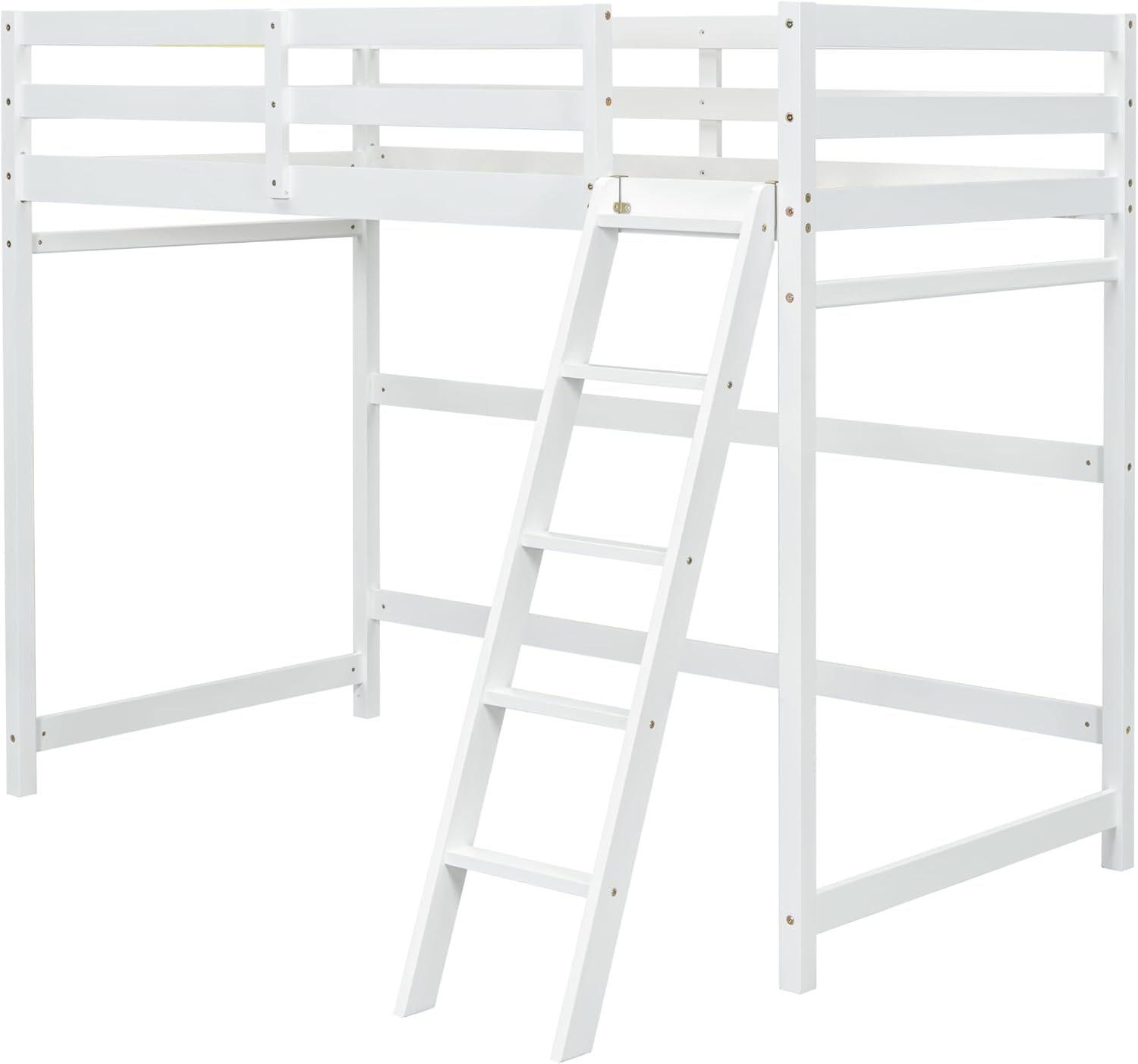 High Loft Bed with Ladder and Safety Guardrail for Kids Teens, White D580