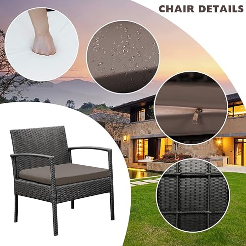 Outdoor Rattan Conversation Chairs Set with Bistro Furniture I62421