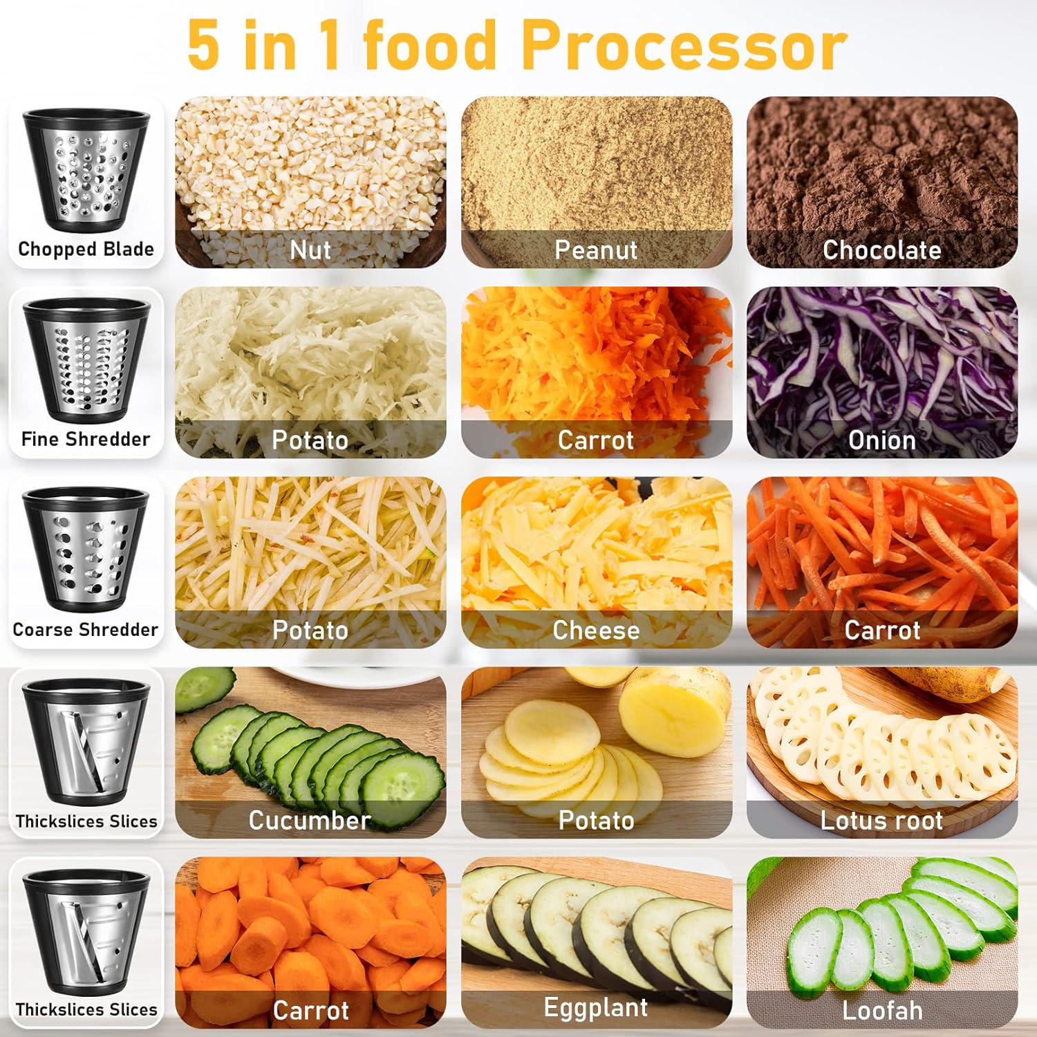 Electric Cheese Grater, 5 in 1 Vegetable Slicer and Spiralizer, 150W F148819
