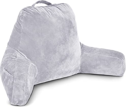 Husband Pillow Black, Standard+ Original Reading Pillow in Bed Rest Chair, Shredded Memory Foam Large Lounge Cushion Adult Backrest w/Arms, Comfy Back Support for Sit Sitting Up, Wash/Removable Cover