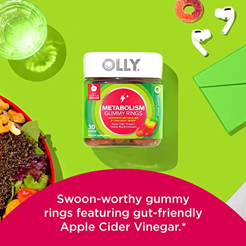 Metabolism Gummy Rings, Apple Cider Vinegar, Vitamin B12, Chromium, Chewable Supplement, Apple Flavor, 30 Count D333