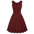 Women 50s 60s Vintage Sleeveless V-Neck Cocktail Swing Dress 1950s Wedding Semi Formal Party Rockabilly Evening Prom Dress