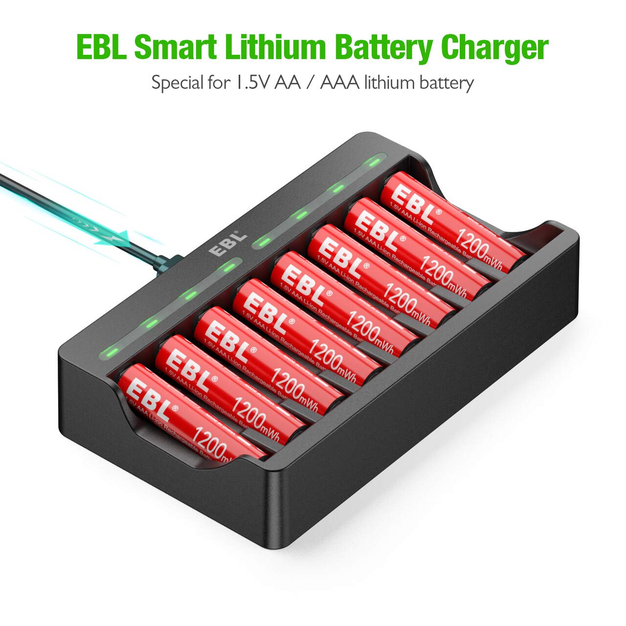 8 Pack Rechargeable Lithium AAA Batteries with Smart Charger X10537
