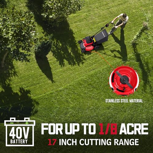 Cordless Electric Lawn Mower 17 Inch, 3-in-1 Brushless Push Mower with Battery and Charger X30126