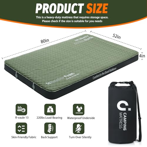 Ultra-Thick Self Inflating Sleeping Pad with Pump Sack for Camping, Travel, and Tent B9198